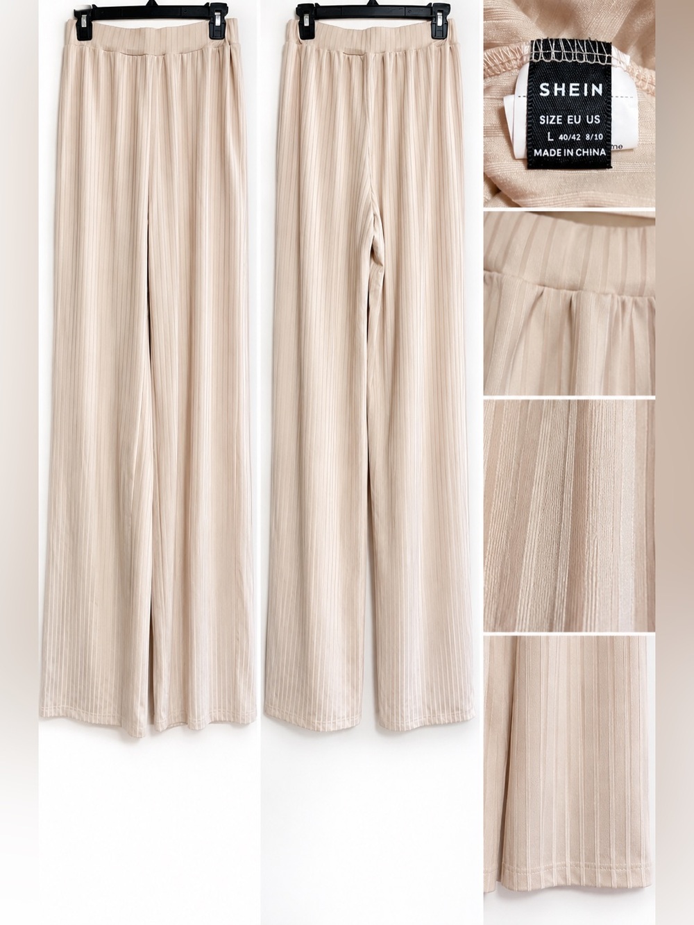 SHEIN Beige Pleated Wide Leg Palazzo Pants Size L